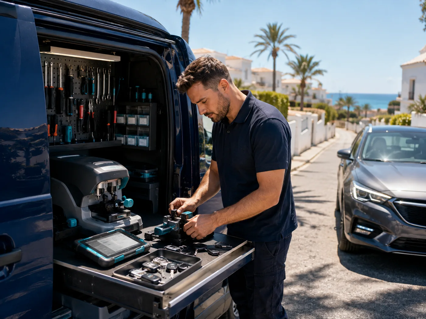 Mobile automotive locksmith working from an organised service van on the Costa Blanca